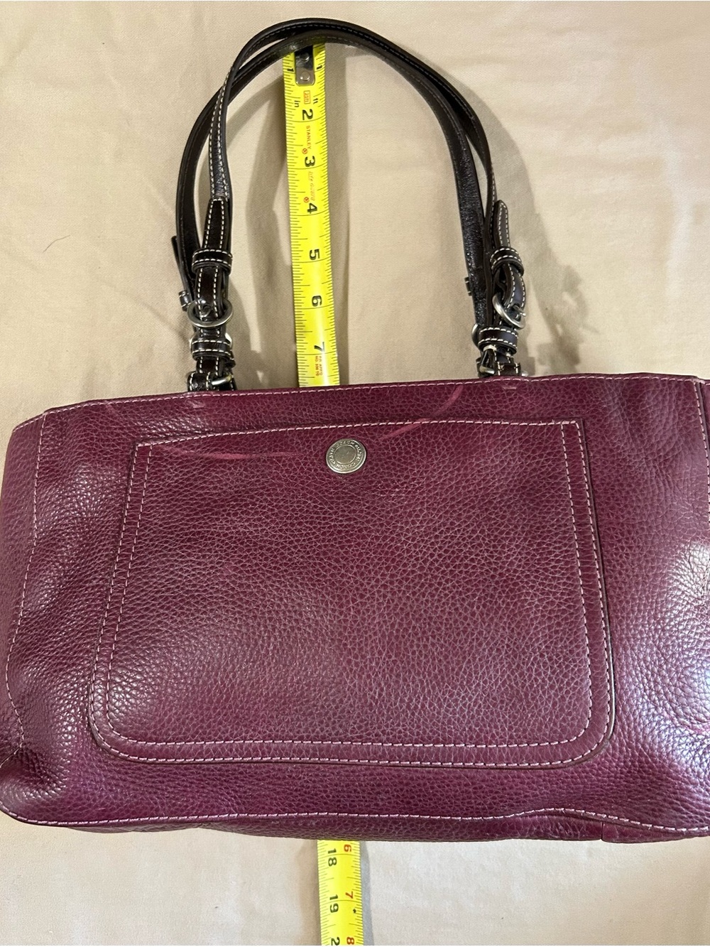 Coach F10892 Pebble Leather Shoulder Bag Burgundy Wine